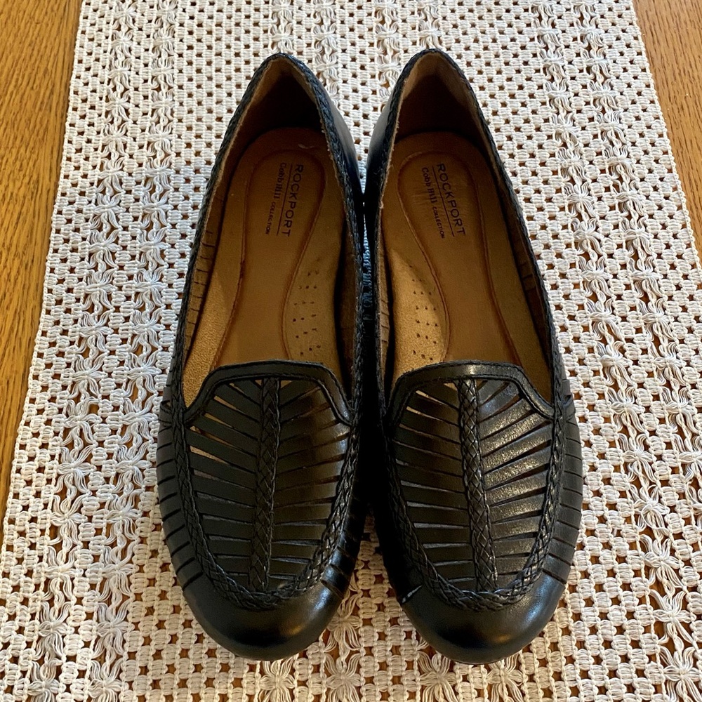Rockport Cobb Hill Collection black leather woven loafers